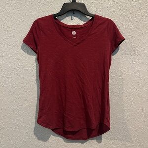 Burgundy V Neck T Shirt - Size S